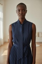 Michael Kors Navy Blue Polka Dot Sleeveless Dress with Belt