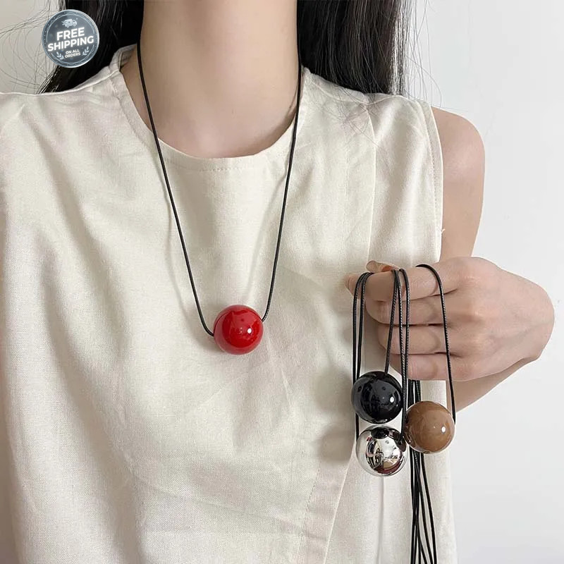 2025 New Metal Ball Pendant Necklace for Women – Long Adjustable Sweater Chain