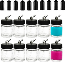 10PCS 22CC Airbrush Glass Bottles with Jar Caps Airbrush Jar with 10Pcs Adapter