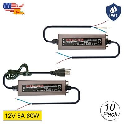 10 Pack 60W 5A IP67 Waterproof LED Driver AC 110V To DC 12V Switch Power Supply