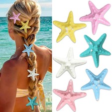 6Pcs Starfish Hair Clips Pink Blue Sea Star Hair Barrettes Mermaid Beach Hair Cl