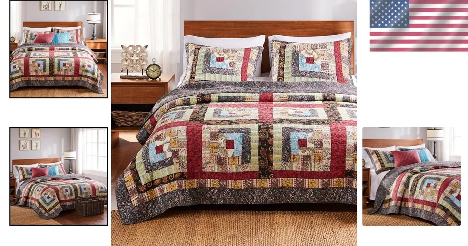 Elegante Juego de Edredón Reversible Patchwork - 3 Piezas King/Cal King para Todas las Temporadas Foto 2 de 4