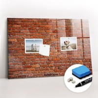 Glas Magnettafel KüChe BüRo Mit Marker Schwamm Magneten Alte Ziegelwand 60X40 Cm