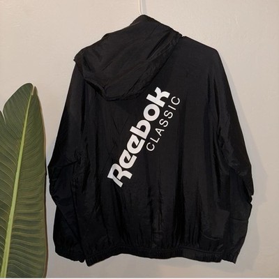 Reebok Men s Classic Black Windbreaker Jacket Size Medium Full Zip Hooded