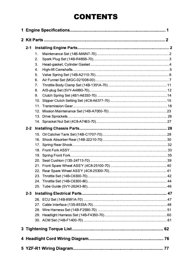 Yamaha YZF-R1 2009 YEC Kit Manual Foto 2 de 4