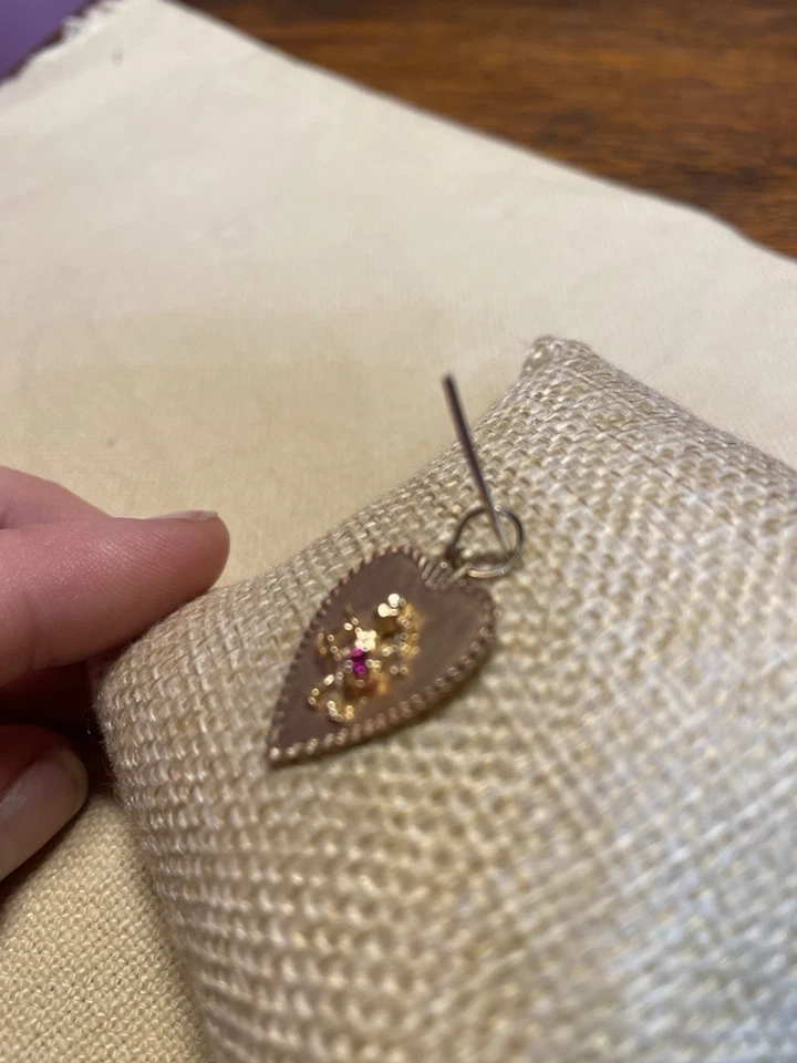 Vintage 14K Yellow Gold Valentine’s Day Heart Cherub Love Cupid Ruby Charm - Image 4 of 4