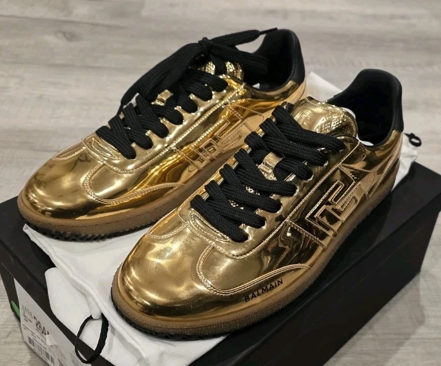 Balmain — Balmain Men's Swan Faux Leather Mirror Sneakers, Size 9US (42 EUR)