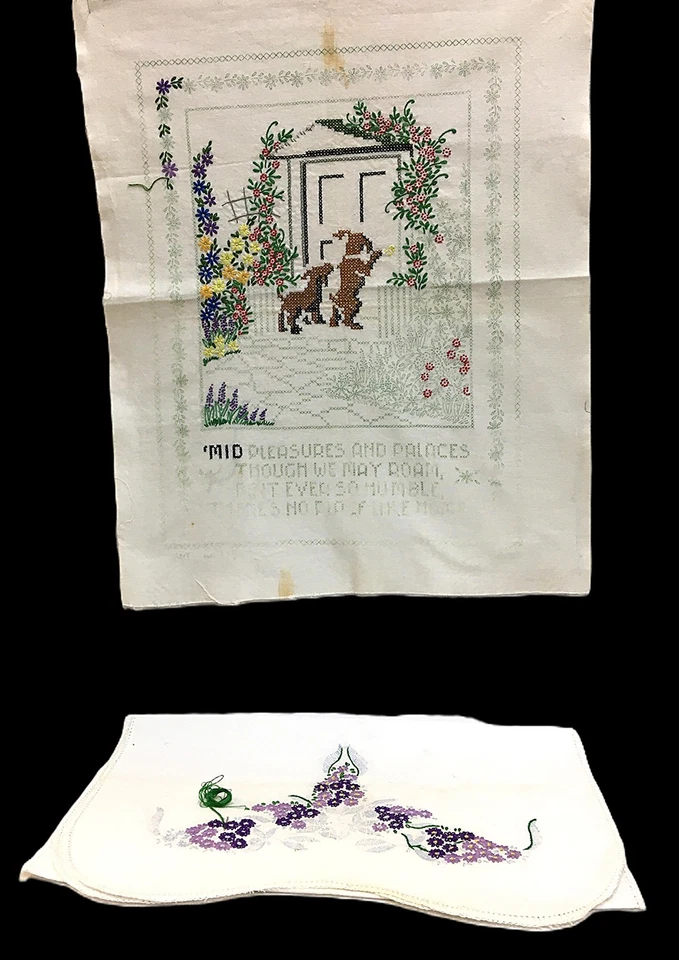 2 Unfinished Embroidery Projects  Needlepoint Table Runner And Sampler Vintage - Image 3 of 4