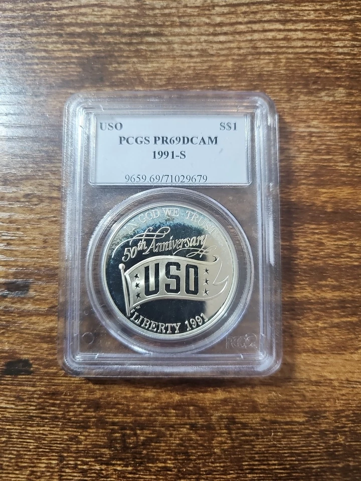 1991-S $1 Silver PCGS PF69 Deep Cameo USO Dollar 90% Coin 9659.69/71029679 - Image 2 of 4
