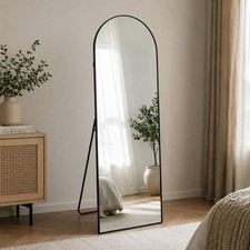 160x50cm Arched Full Length Mirror Black Aluminium Frame Floor Standing Bedroom