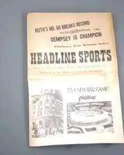 Headline Sports Vintage Newspaper Phillies Babe Ruth Dempsey Historic Events