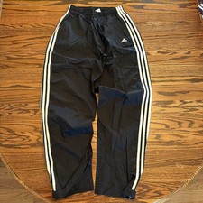 Vintage Adidas Track Pants L Lined Black 3-Stripe Nylon Windbreaker Joggers 90s