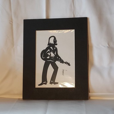 Hou-tien Cheng Master Chinese Paper Cutter Guitar Playr Signed Matted 11x14  VTG