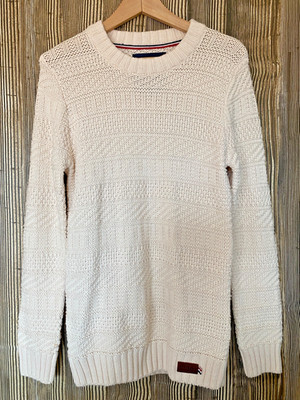 Superdry Premium Knitwear Sweater Japan Ivory Chunky Knit Sz L Thick Fisherman