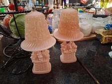 Pr Vintage Pink Scottie Dog Boudoir Table Lamps Light Basket Terrier Depression