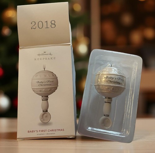 Hallmark Keepsake 2018 BABY’S FIRST CHRISTMAS Ornament Porcelain Rattle ...