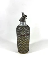 Antique 1926 England Seltzer C Size Syphon Glass Bottle & Wire Mesh