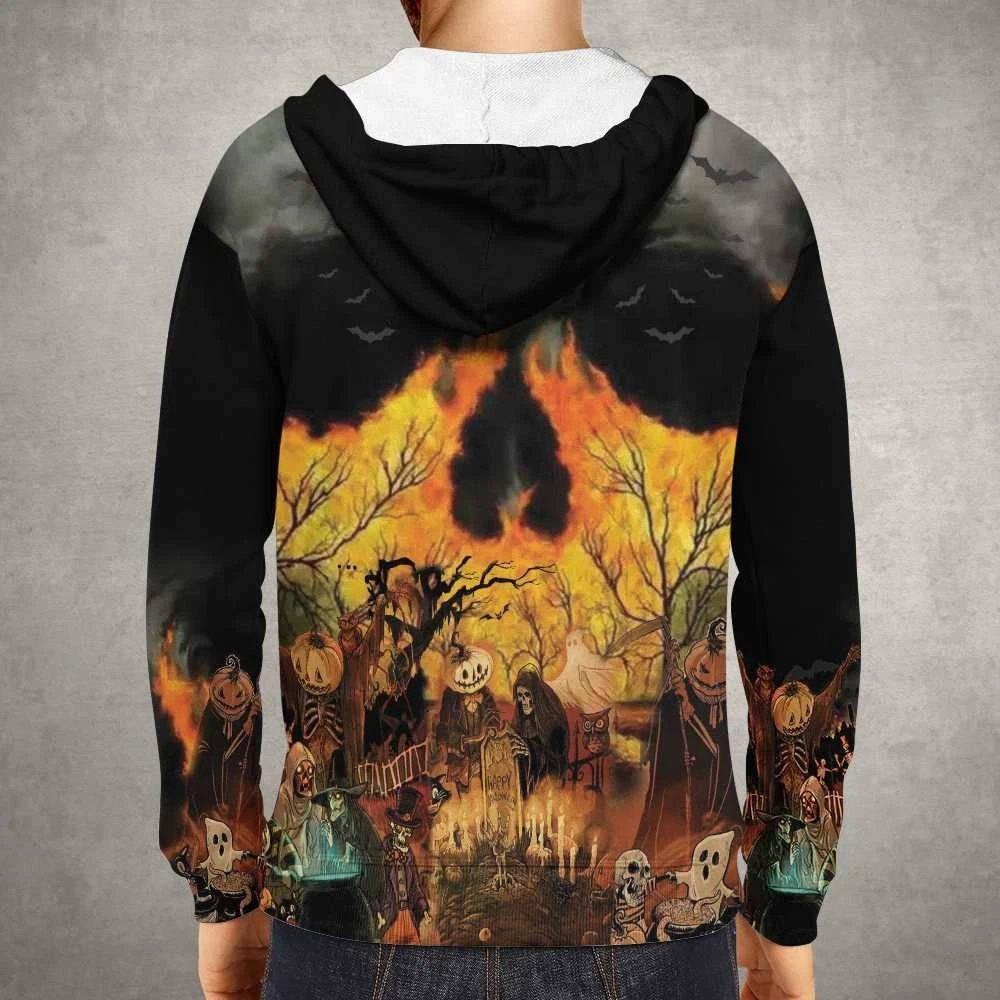 Halloween Hoodie – Pumpkin Face Creepy Print Pullover Sweatshirt