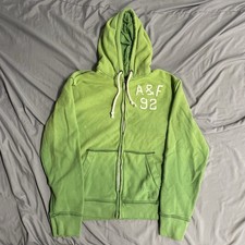 Vintage Abercrombie  Fitch Faded Green Full Zip Hoodie Sweatshirt Size Large