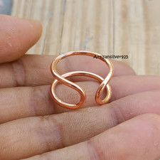 Solid Copper Wave Band Ring, Sculptural Minimalist Thumb Ring for Her All Size