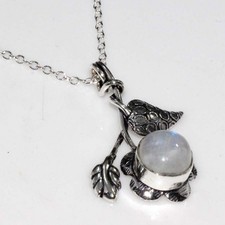 Leaf Round Rainbow Moonstone Necklace 17" Boho Festival JW