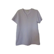 Miss Elaine Zip Up Quilted Robe Sz S Lilac Short Sleeve Pockets 32" Length PTP21