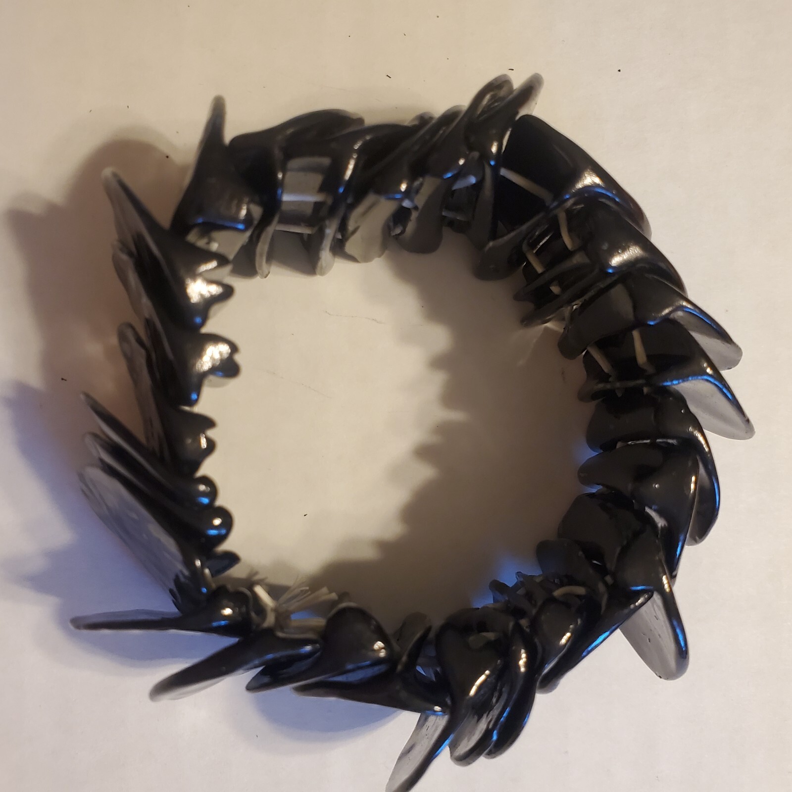 Shell Bracelet Stretch Cuff Black Circle Disc Boh… - image 6