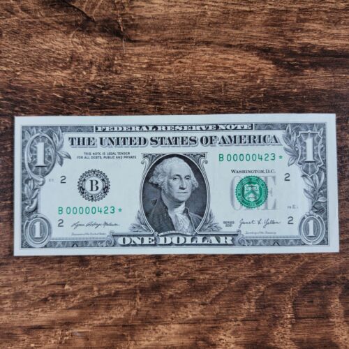 B 00000423* Una banconota da 1$ dollaro basso numero di serie Star Note Series 2021 - Foto 6 di 6