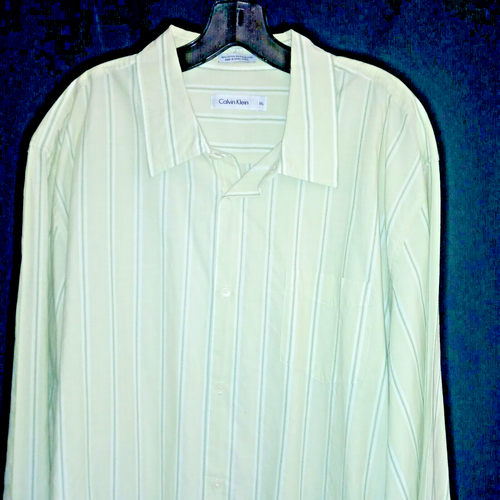 Camisa con botones Calvin Klein XXL para hombre L/S verde claro a rayas mezcla de algodón - Imagen 4 de 6