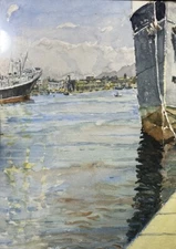 Marine: Landscape Postmpressionniste View Panoramic A Cargo Docked to The Port