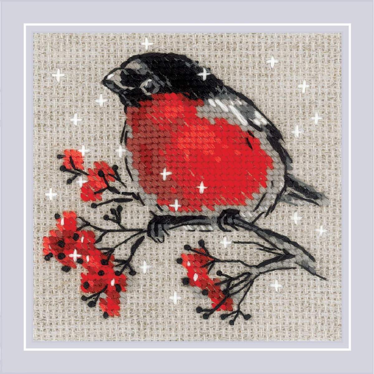Riolis counted cross stitch kit ""Winter Guest"", 10x10cm, DIY