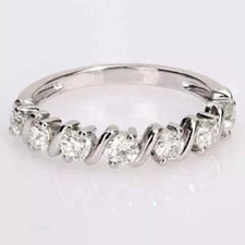 1.20 Carat Round Cut Moissanite Half Eternity Wedding Band Solid 14k White Gold