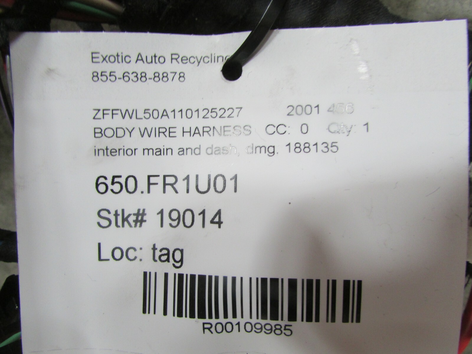 Ferrari 456, Interior Main Dash Wire Harness, Used, P/N 188135