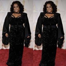 Black Sequined Evening Dresses Party Formal Sexy Mermaid Plus Size Prom Gowns