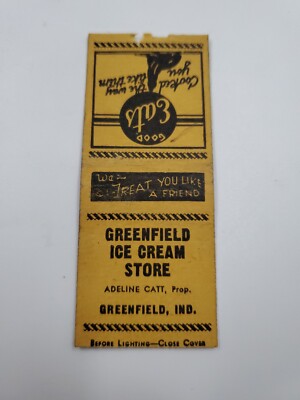 Greenfield Ice Cream Store Indiana Matchbook Cover