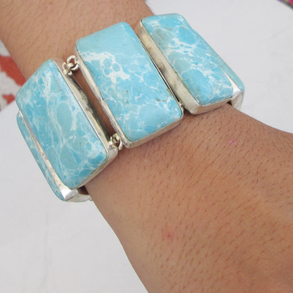 Pulsera hecha a mano con piedras preciosas turquesa barra arena colina azul claro talla 8" y menos Foto 2 de 4