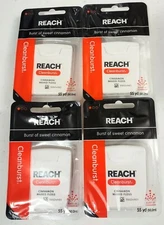 4 PACK Reach Waxed Dental Floss Cleanburst Cinnamon 55 Yards each pack