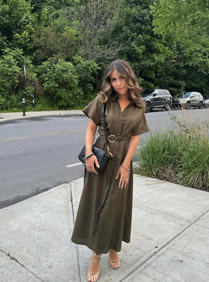 NWT_ZARA ss24 LINEN BLEND MIDI SHIRTDRESS Mid khaki | 8372/101_XS-2XL