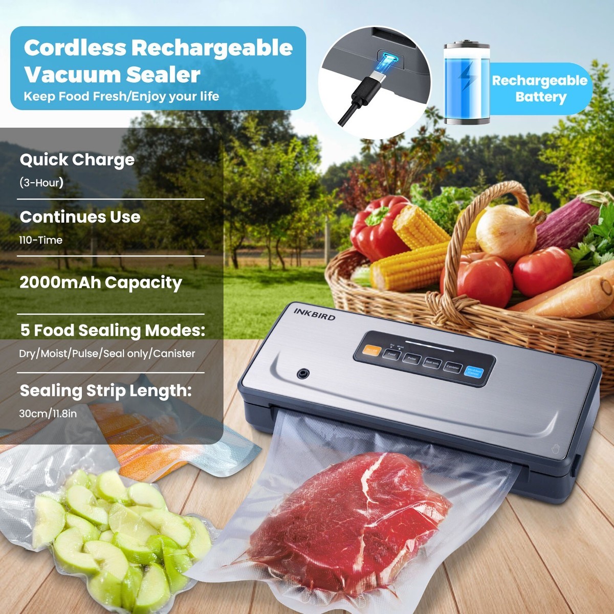 INKBIRD Cordless Vacuum Sealer Machine Starter Kit INK-VS06