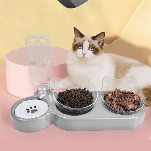 Cat Feeder Bowl Automatic Food and Water Dispenser Meal Bowls +Water Fontain Set - Picture 2 of 7