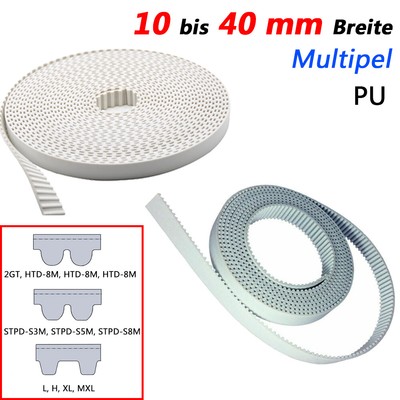 Breit 10-40mm PU Zahnriemen HTD,STPD,2GT,L,H,XL,MXL Antriebsriemen Zuschnit Weiß