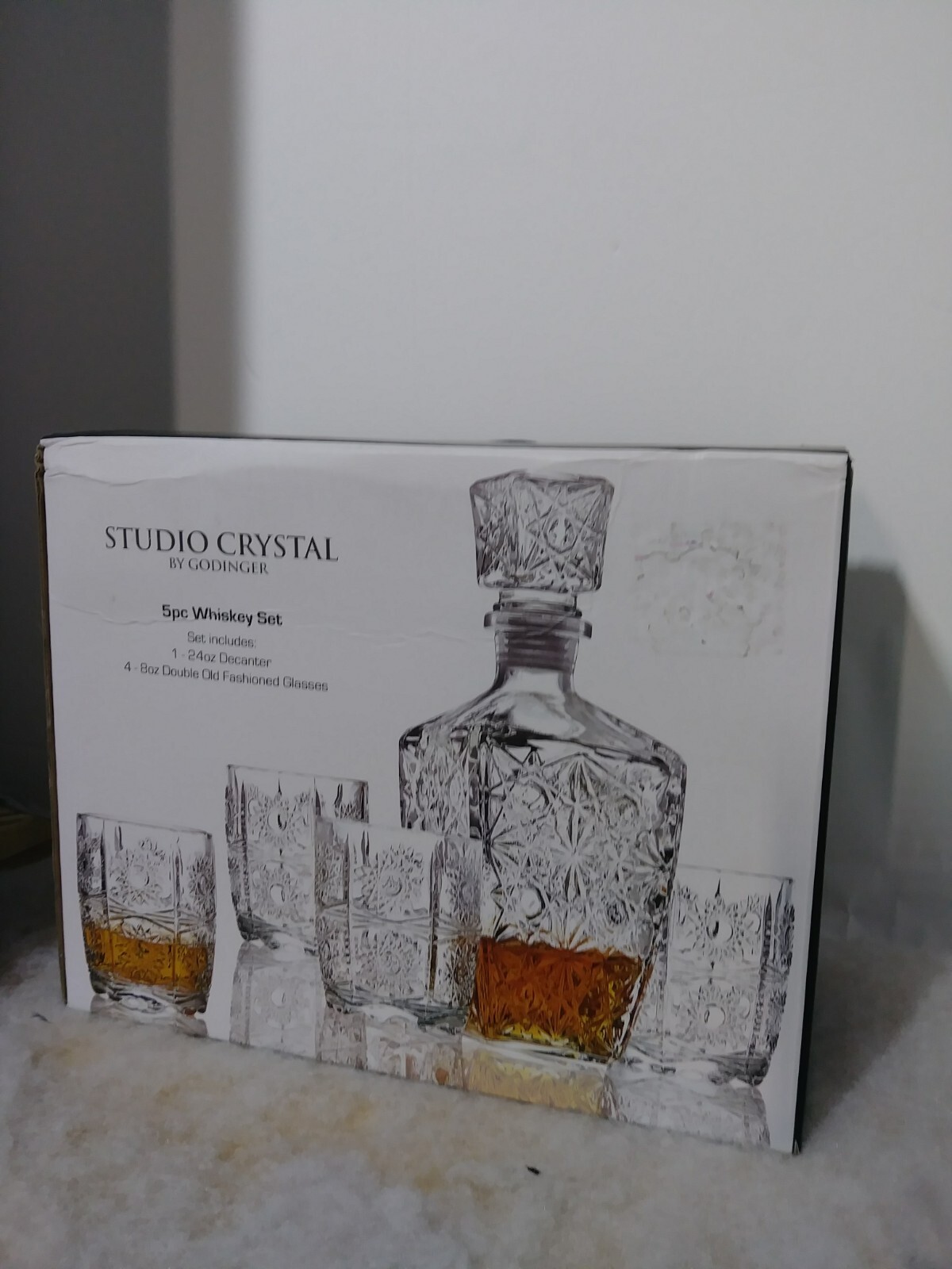 Godinger Studio Crystal 5-Piece Whiskey Set with Decanter and 4 Old Fashioned Glasses-image