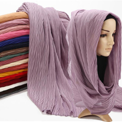 Women's Pleated Wrinkle Chiffon Hijabs Scarf Shawl Muslim Turban Head Wraps Soft