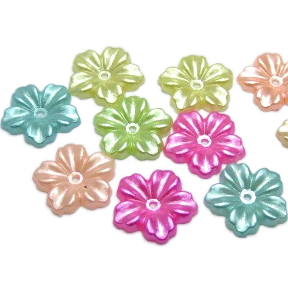 200 Mixed Color Pearl flower 12mm FlatBack Center Hole Sew On Costume Craft - Image 3 of 4