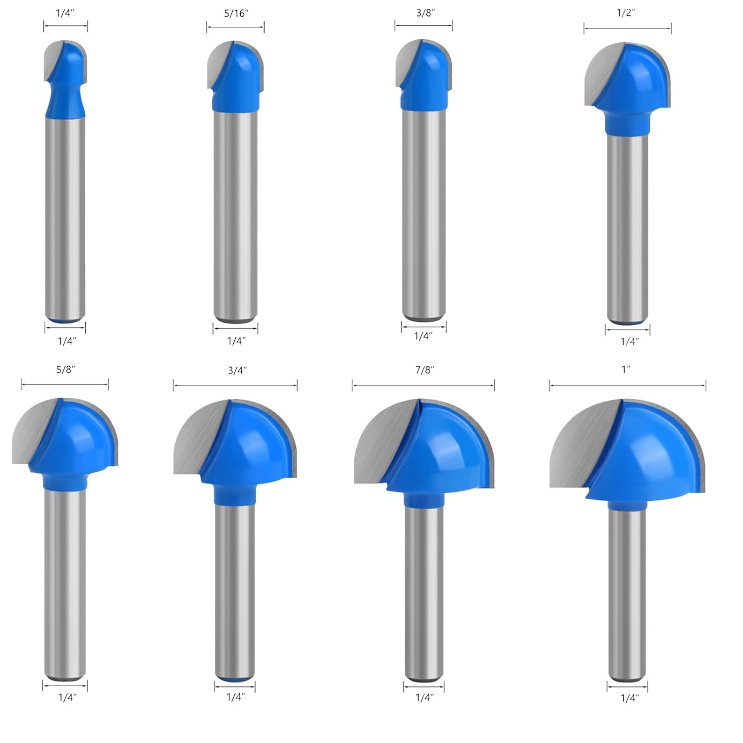 1/4 Inch Shank Blue Round Nose Router Bit Set, 1/4 Router Bit Set 1/4 ...