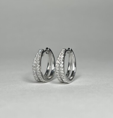 1/2 Ct Round Lab Created Diamond Hoop Earrings 14K White Gold Finish
