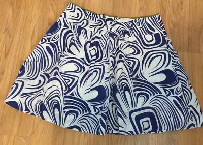 Jupe Ligne A Femme CAbi Taille 12 - Style Art Déco Bleu Et Blanc Tourbillon - Très Bon état
