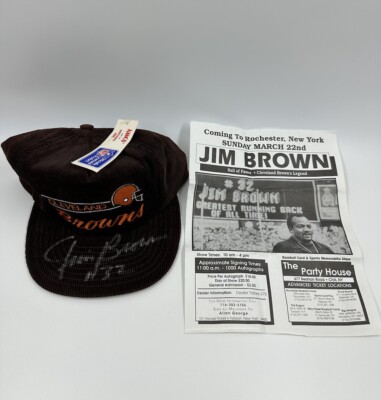 Vintage NFL Annco Cleveland Browns JIM BROWN #32 AUTO Brown Corduroy SnapBack 