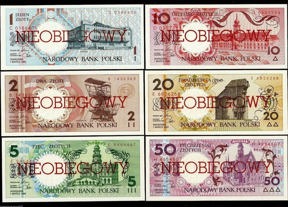 Poland 1 2 5 10 20 50 100 200 500 ZLOTYCH 1990 P-164-172 1993 UNC 9 SPECIMEN Set - Image 3 of 4