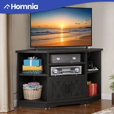 Corner TV Stand Console for 55 in TV w/ Power Outlets Console Cabinet Unit Table